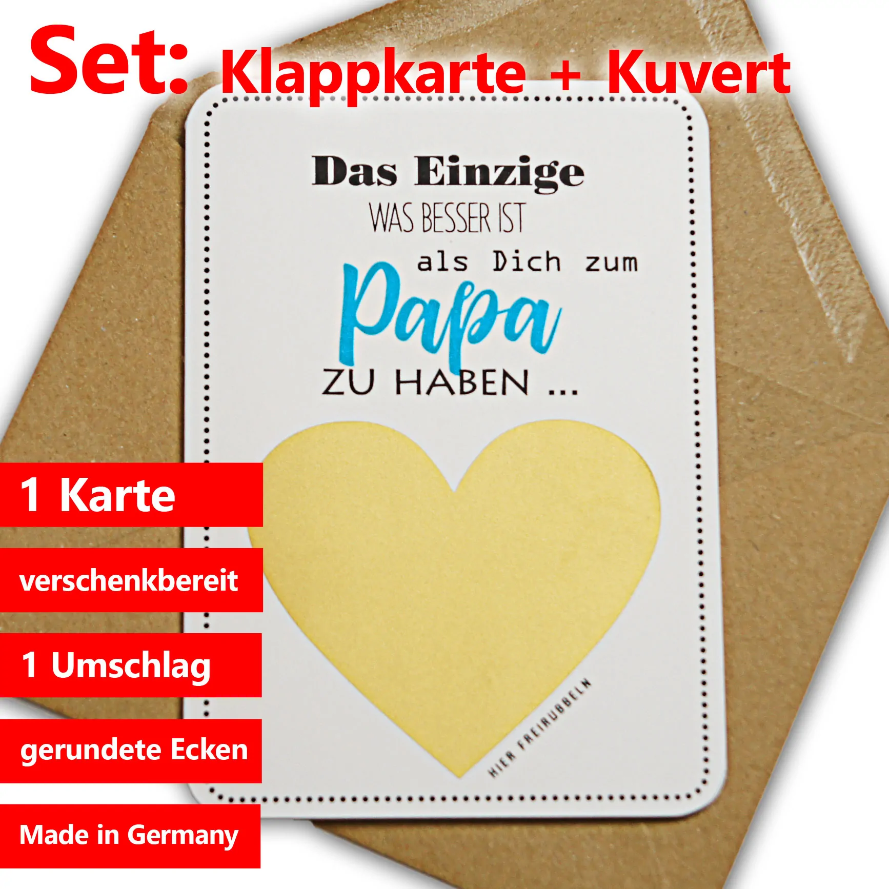 Komplettset: Rubbelkarte mit Kuvert für Papas.