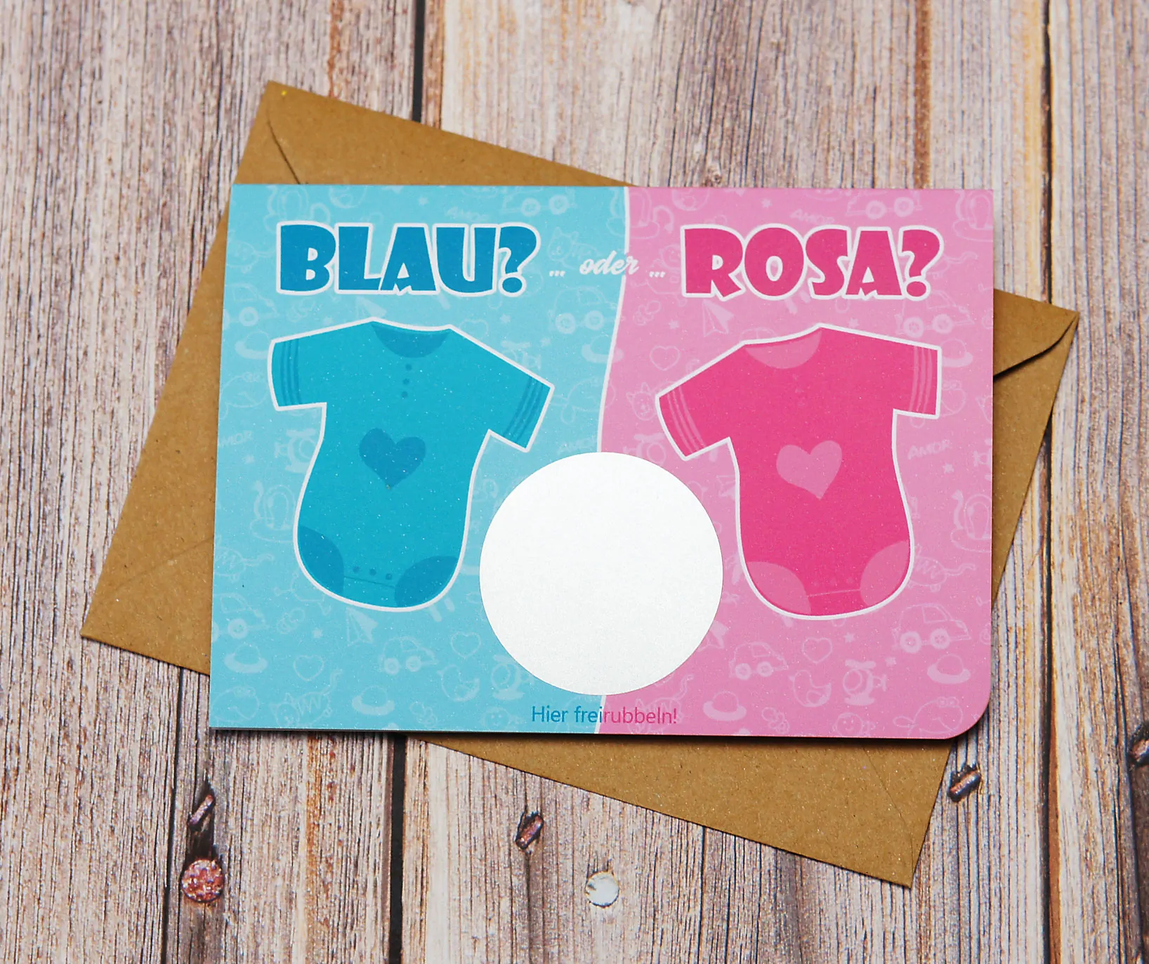 Die Rubbel-Karte JM4 wird mit einem Kraftpapier Kuvert geliefert.