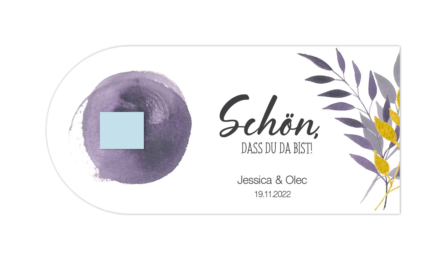 süßes Geschenk für die Gäste: personalisierter Pralinenaufleger Violet Dream