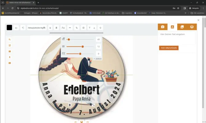 Die zweite Textzeile des Gästenamens gestalten wir in einer anderen Schrift.
